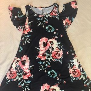 Blue Cold Shoulder Dress (Flowers!)
